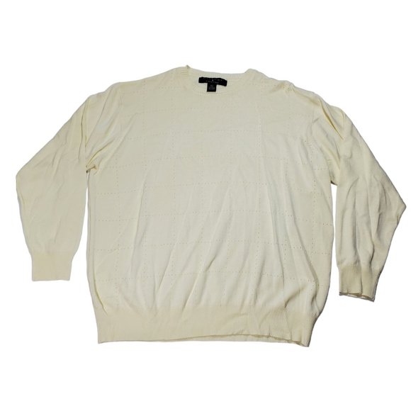 Protege Collection Perforated Grid Knit Sweater Ivory Crewneck Pullover Lightwei - Picture 1 of 4